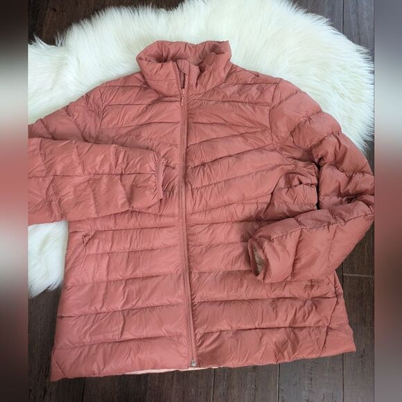 Land's End Down Puffer Jacket XL 18 Pink Dusty Rose Full Zip Winter Coat - Picture 1 of 6